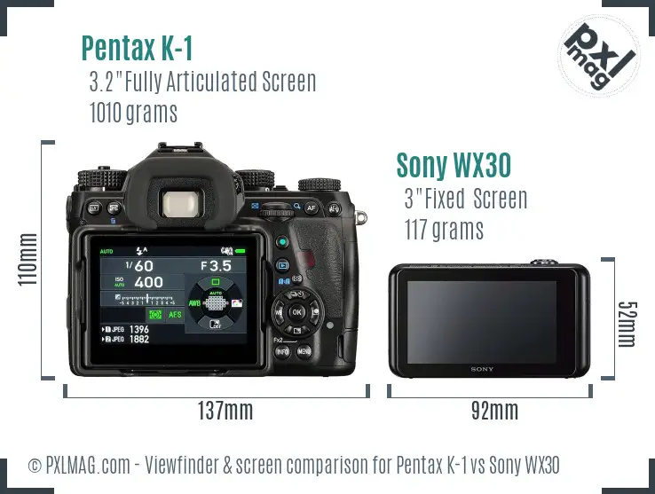 Pentax K-1 vs Sony WX30 Screen and Viewfinder comparison Pentax K-1 vs Sony WX30 Screen and Viewfinder comparison