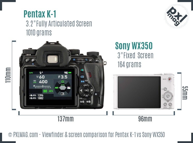 Pentax K-1 vs Sony WX350 Screen and Viewfinder comparison