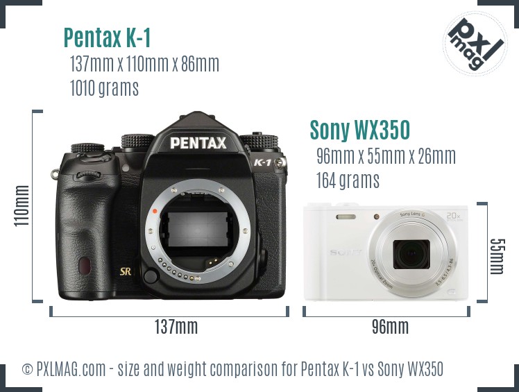 Pentax K-1 vs Sony WX350 size comparison Pentax K-1 vs Sony WX350 size comparison
