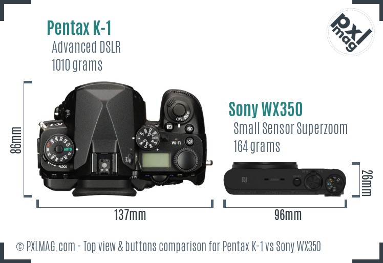 Pentax K-1 vs Sony WX350 top view buttons comparison