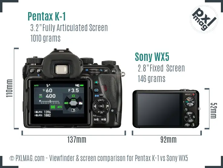 Pentax K-1 vs Sony WX5 Screen and Viewfinder comparison