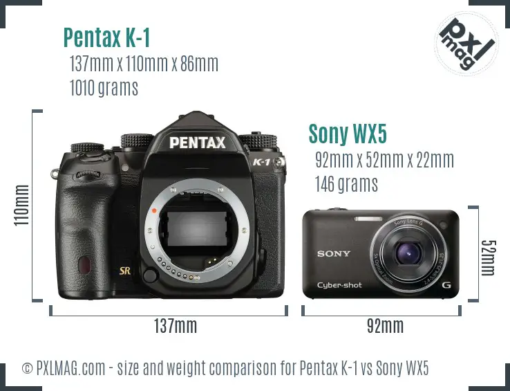 Pentax K-1 vs Sony WX5 size comparison