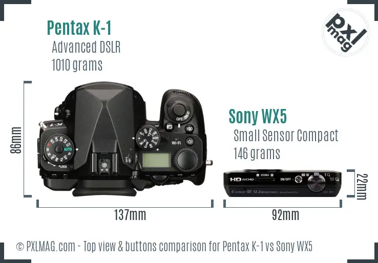 Pentax K-1 vs Sony WX5 top view buttons comparison