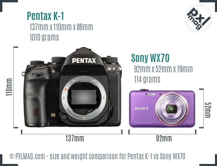 Pentax K-1 vs Sony WX70 size comparison