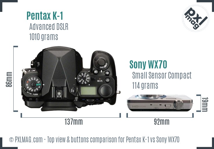 Pentax K-1 vs Sony WX70 top view buttons comparison