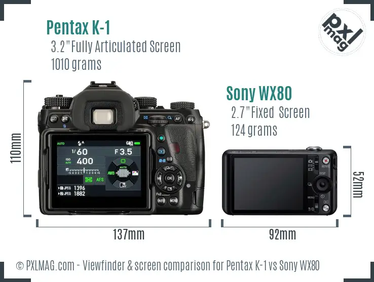 Pentax K-1 vs Sony WX80 Screen and Viewfinder comparison