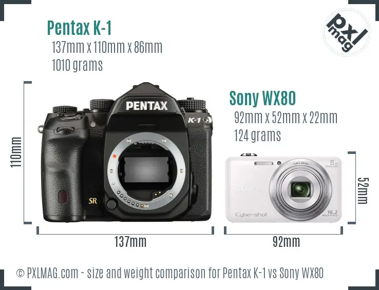Pentax K-1 vs Sony WX80 size comparison