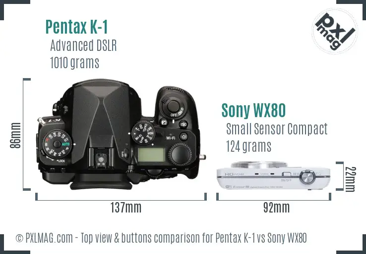 Pentax K-1 vs Sony WX80 top view buttons comparison