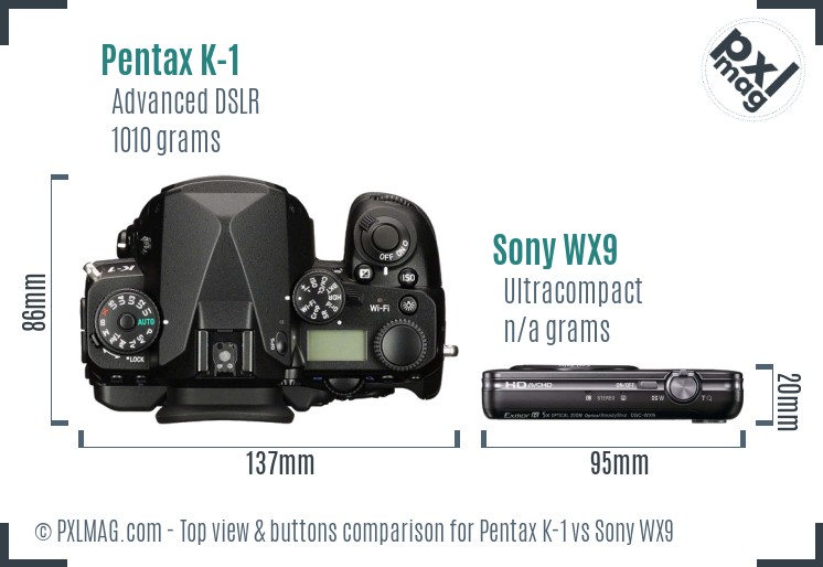 Pentax K-1 vs Sony WX9 top view buttons comparison