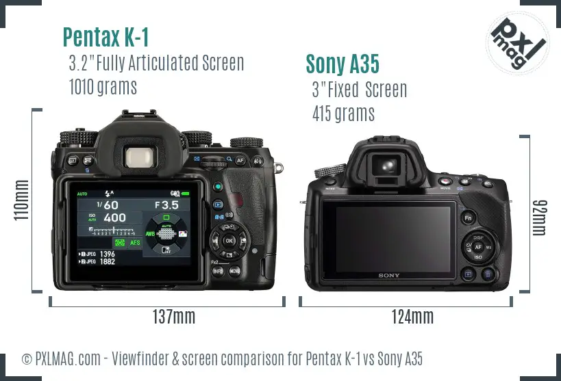Pentax K-1 vs Sony A35 Screen and Viewfinder comparison