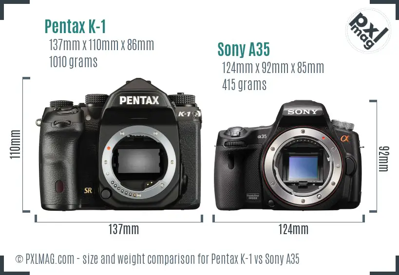 Pentax K-1 vs Sony A35 size comparison
