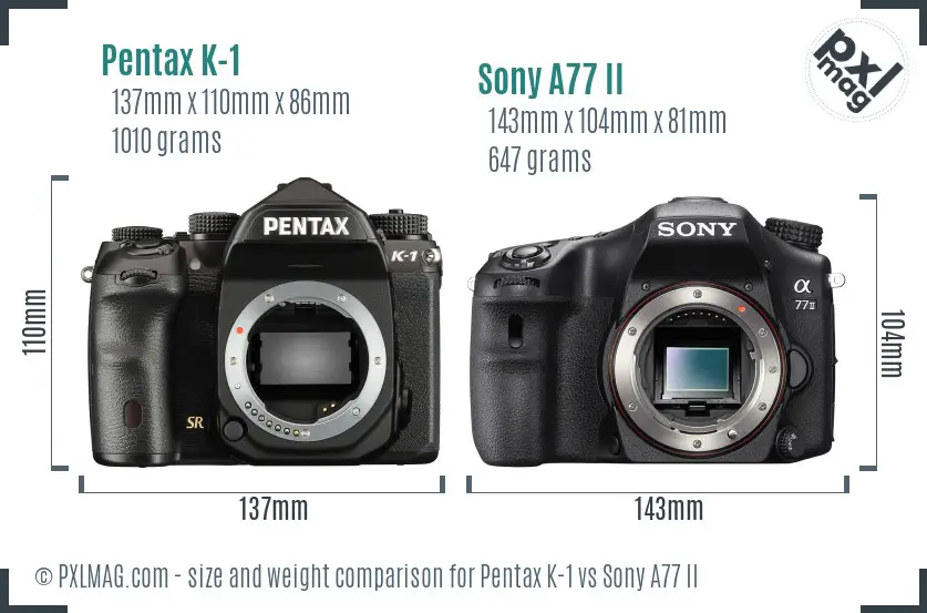 Pentax K-1 vs Sony A77 II size comparison