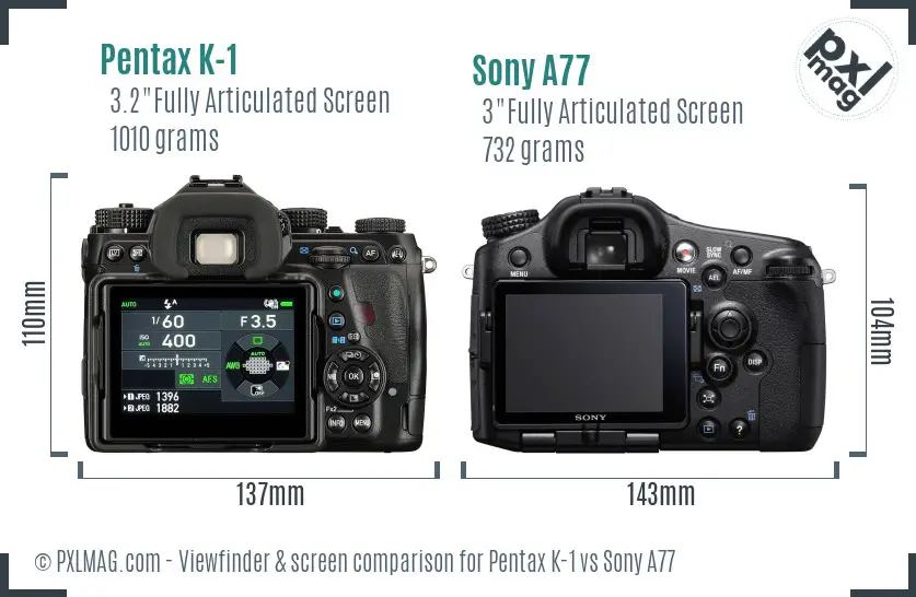 Pentax K-1 vs Sony A77 Screen and Viewfinder comparison