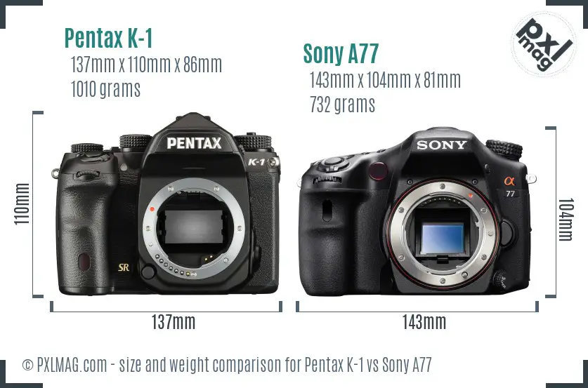Pentax K-1 vs Sony A77 size comparison