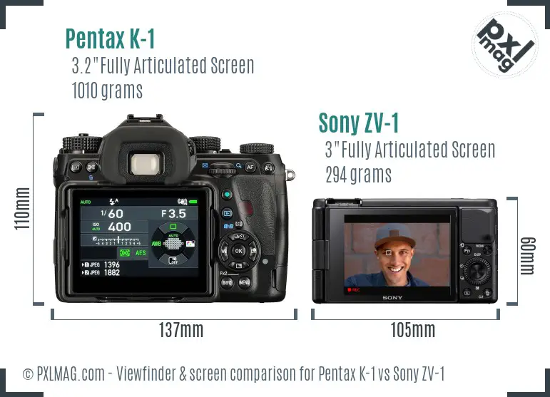 Pentax K-1 vs Sony ZV-1 Screen and Viewfinder comparison Pentax K-1 vs Sony ZV-1 Screen and Viewfinder comparison