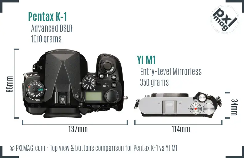 Pentax K-1 vs YI M1 top view buttons comparison