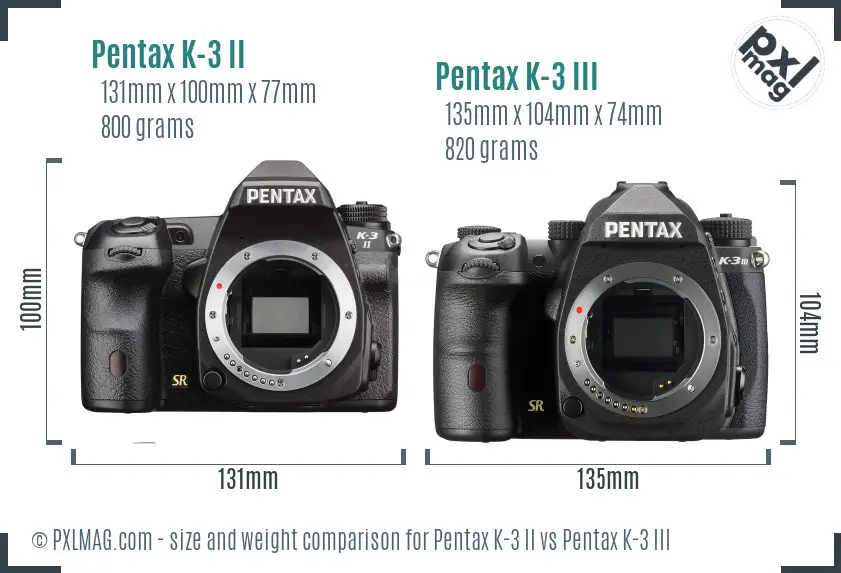 Pentax K-3 II vs Pentax K-3 III size comparison