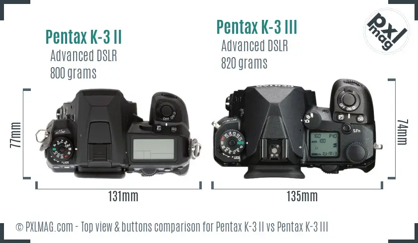 Pentax K-3 II vs Pentax K-3 III top view buttons comparison