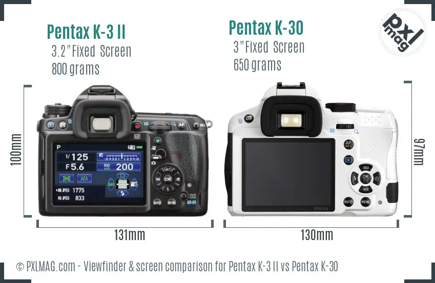 Pentax K-3 II vs Pentax K-30 Screen and Viewfinder comparison
