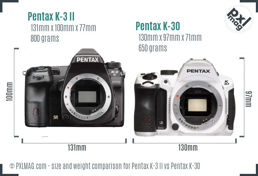 Pentax K-3 II vs Pentax K-30 size comparison