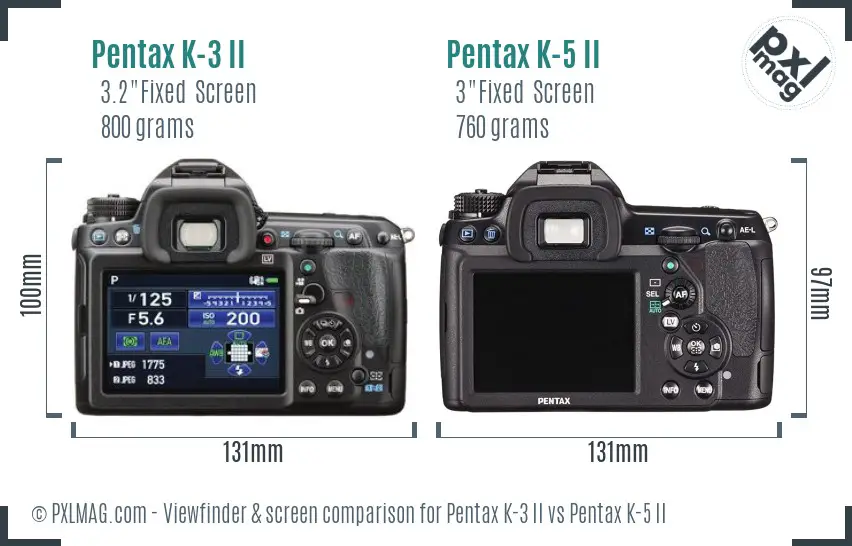 Pentax K-3 II vs Pentax K-5 II Screen and Viewfinder comparison