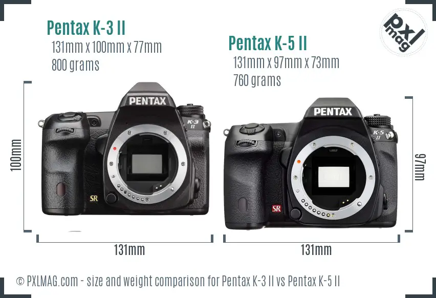 Pentax K-3 II vs Pentax K-5 II size comparison