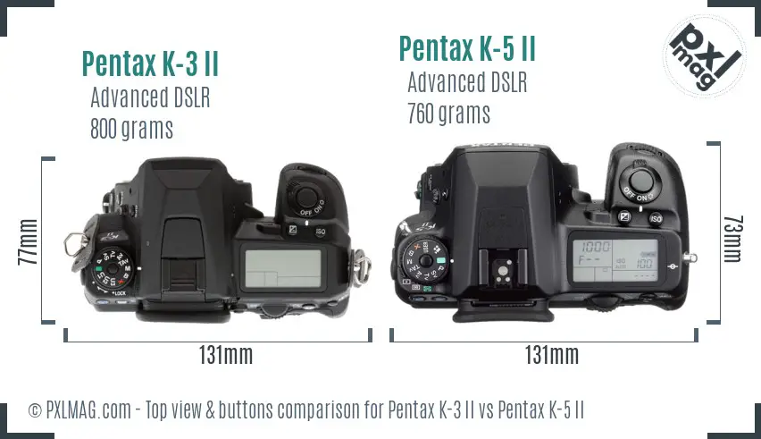 Pentax K-3 II vs Pentax K-5 II top view buttons comparison