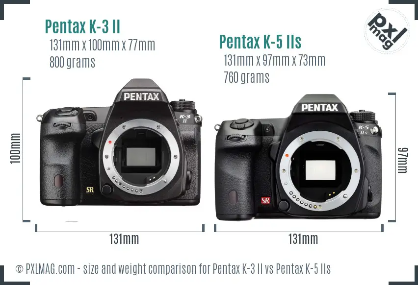 Pentax K-3 II vs Pentax K-5 IIs size comparison