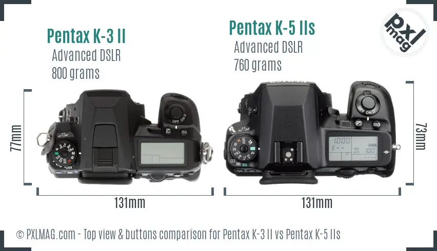 Pentax K-3 II vs Pentax K-5 IIs top view buttons comparison