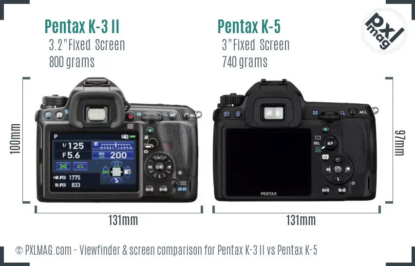 Pentax K-3 II vs Pentax K-5 Screen and Viewfinder comparison