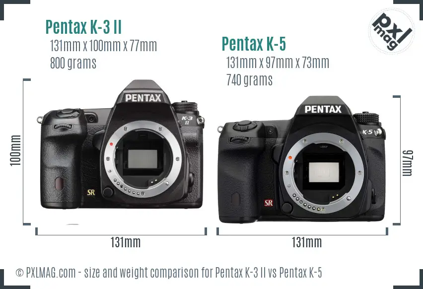 Pentax K-3 II vs Pentax K-5 size comparison