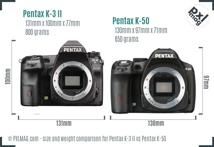 Pentax K-3 II vs Pentax K-50 size comparison