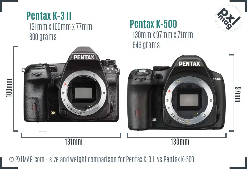 Pentax K-3 II vs Pentax K-500 size comparison