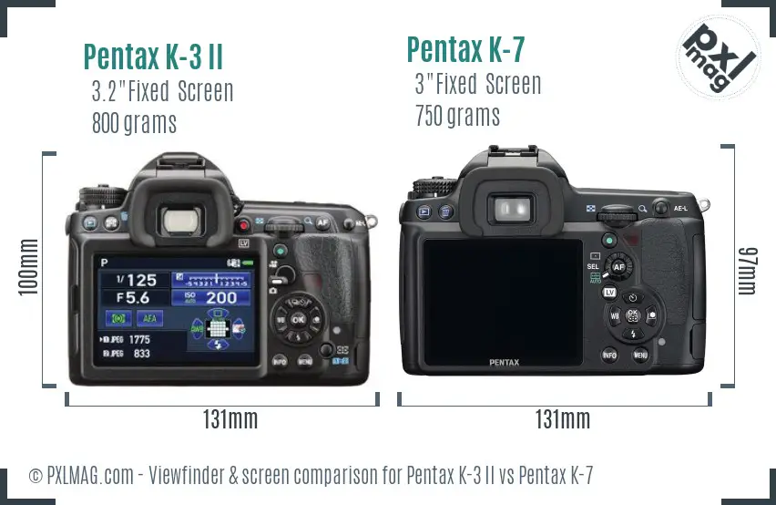 Pentax K-3 II vs Pentax K-7 Screen and Viewfinder comparison