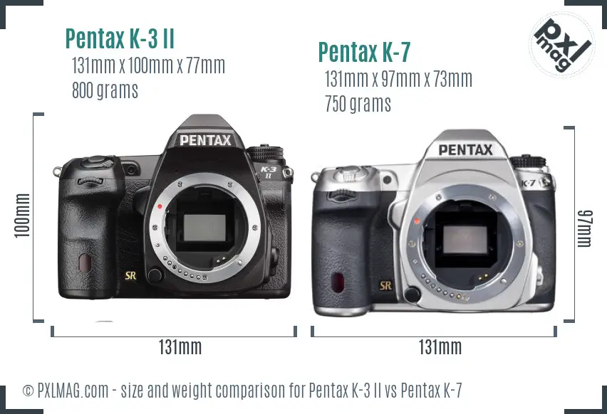 Pentax K-3 II vs Pentax K-7 size comparison