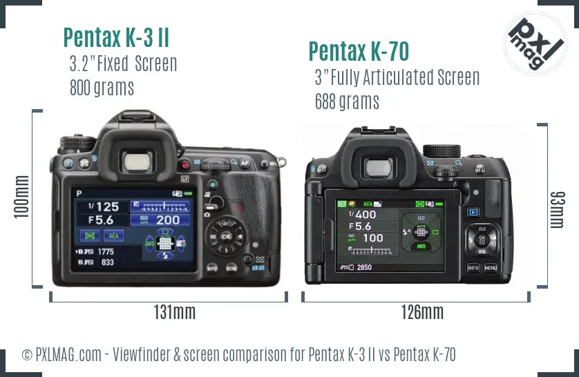 Pentax K-3 II vs Pentax K-70 Screen and Viewfinder comparison