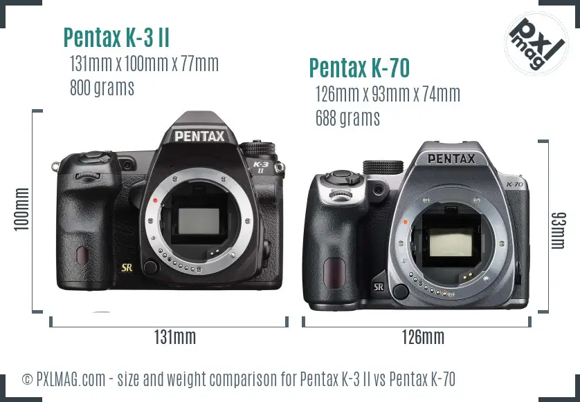 Pentax K-3 II vs Pentax K-70 size comparison