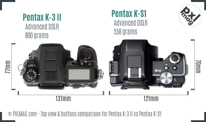 Pentax K-3 II vs Pentax K-S1 top view buttons comparison