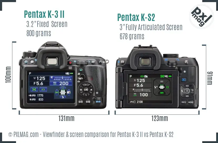 Pentax K-3 II vs Pentax K-S2 Screen and Viewfinder comparison