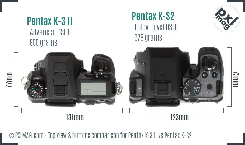 Pentax K-3 II vs Pentax K-S2 top view buttons comparison
