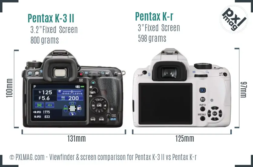 Pentax K-3 II vs Pentax K-r Screen and Viewfinder comparison