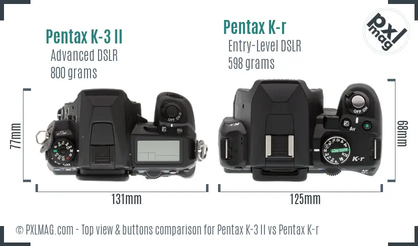 Pentax K-3 II vs Pentax K-r top view buttons comparison
