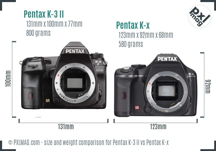 Pentax K-3 II vs Pentax K-x size comparison