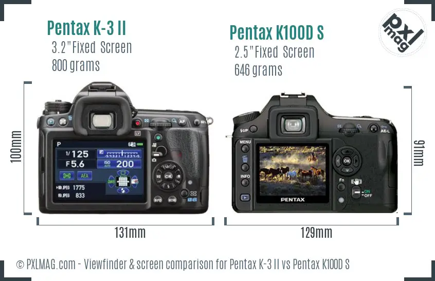 Pentax K-3 II vs Pentax K100D S Screen and Viewfinder comparison