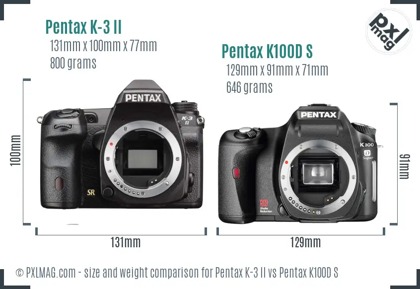 Pentax K-3 II vs Pentax K100D S size comparison