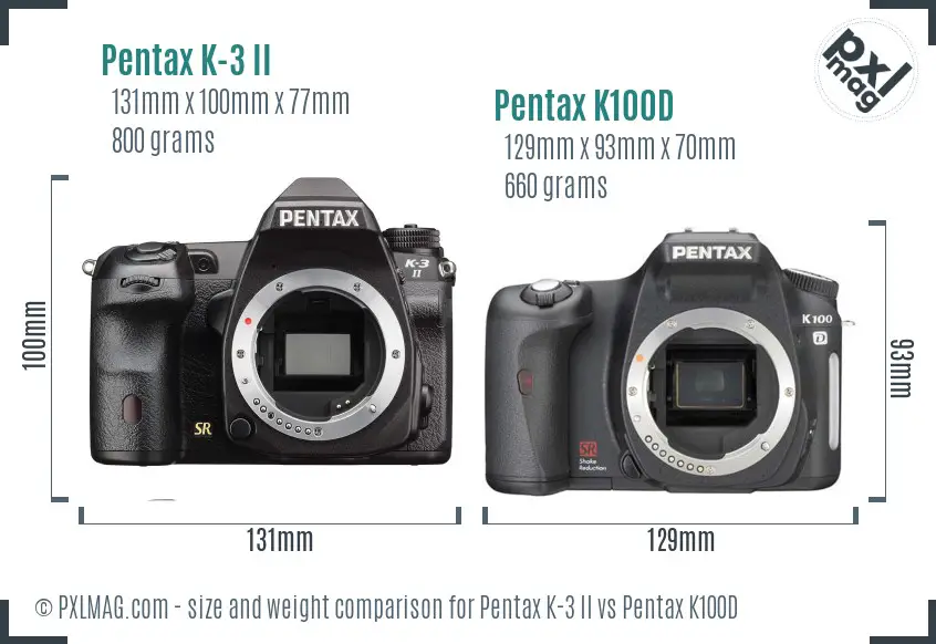 Pentax K-3 II vs Pentax K100D size comparison