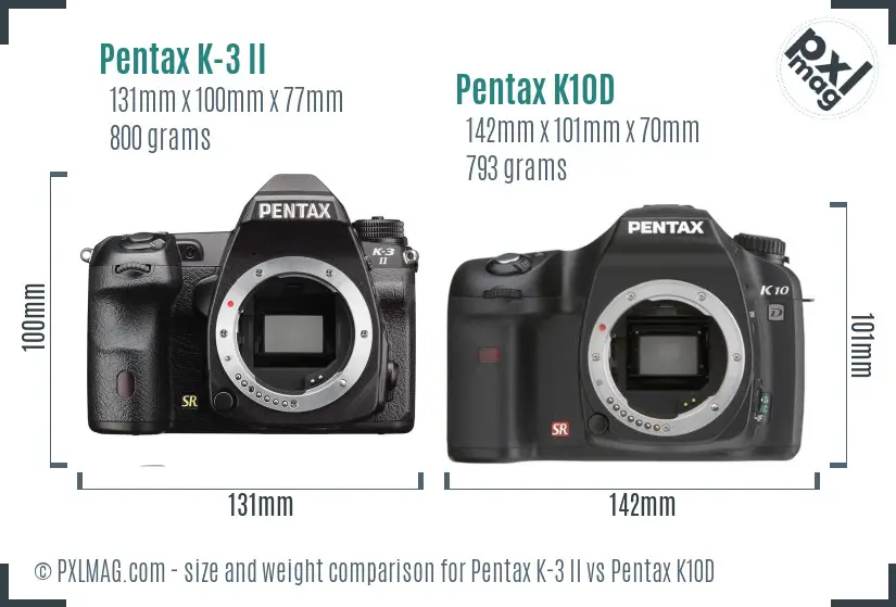 Pentax K-3 II vs Pentax K10D size comparison