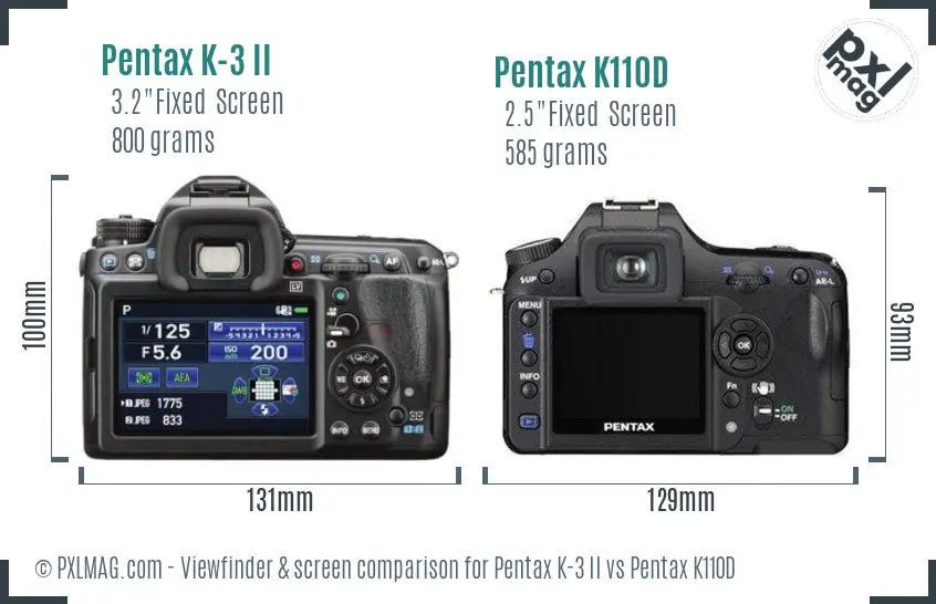 Pentax K-3 II vs Pentax K110D Screen and Viewfinder comparison