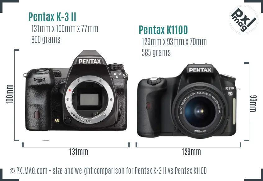 Pentax K-3 II vs Pentax K110D size comparison