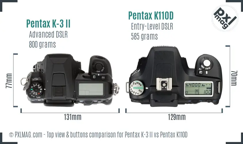 Pentax K-3 II vs Pentax K110D top view buttons comparison